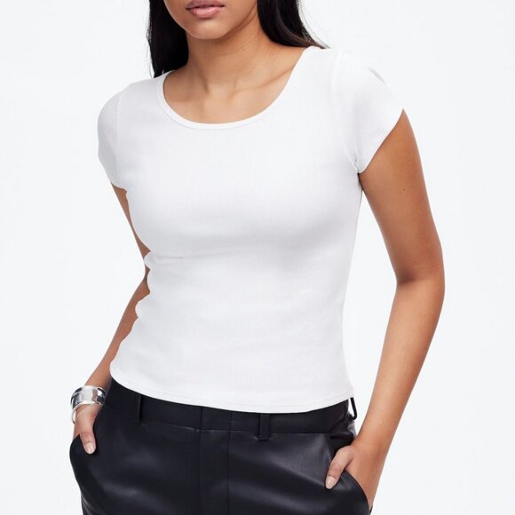 Madewell (Re)generative Cotton Ribbed Cap-Sleeve Tee Size Medium - Picture 1 of 10